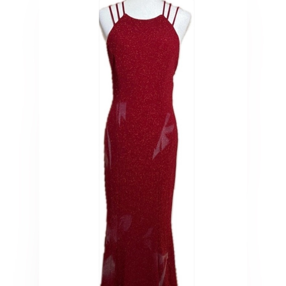 Vintage YNES Red Sparkle Gown Made in USA XL Accents & Built-In Bra
